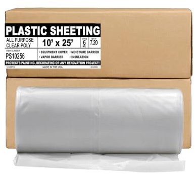 Aluf Plastics 6 MIL Thick Extra Strong Heavy Duty Clear All Purpose Vapor and Barrier Sheet Tarp/Drop Cloth - 10' x 25' - for Painting, Furniture, Carpet, Contractor, & Construction