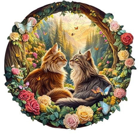 Holzpuzzle Erwachsene, 270 Teile Verliebte Katzen Holz Puzzles Erwachsene, 34x33.1cm Wooden Puzzle, Unregelmäßige Einzigartige Puzzle, Holzpuzzle Tierform, Puzzle Holz Mit Box Aus Holz