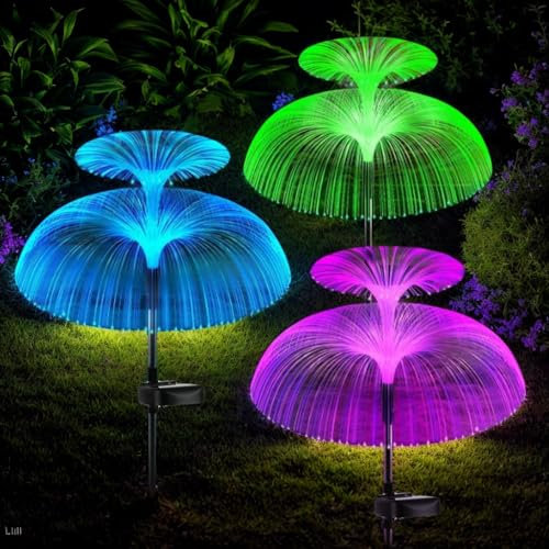 Solarlampen für Außen Garten, 3 Stück Qualle mit Farbig LED Solarleuchten Garten Deko, IP65 Wasserdicht Solar LED Blumen Lampe für Außen, Garten, Rasen, Balkon, Terrasse, Hof,Fest Deko(Mehrfarbig)