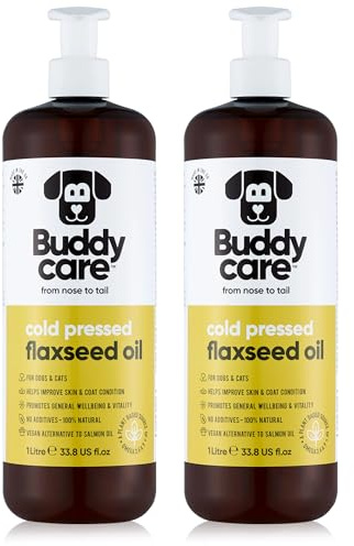 Buddycare Flaxseed Oil - 1L x2 - Natural Supplement for Dogs & Cats - Rich in Omega-3 Fatty Acids for a Healthy Coat and Skin