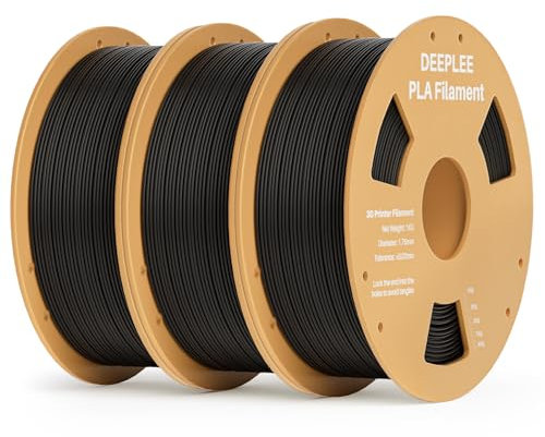 DEEPLEE PLA Filament 1.75mm, 3D Drucker Filament 3kg, Maßgenauigkeit +/- 0,02 mm, Filament 3D-Druckmaterialien für FDM 3D Drucker, Schwarz 3KG