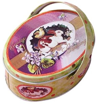 Nuziku Scatola pasquale in metallo, con coperchio e maniglia, ellittiche scatole di Pasqua vuote, barattolo in latta per snack, uova di Pasqua, biscotti, biscotti