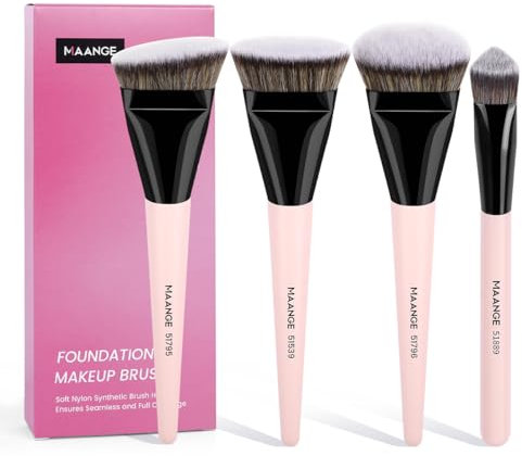 MAANGE Makeup-Pinsel für Foundation, 4-teiliges Premium Foundation & Concealer Brush (flach/schräg/abgerundet schräg/spitz zulaufend) für Flüssig-Foundation, Creme, Puder & Contouring