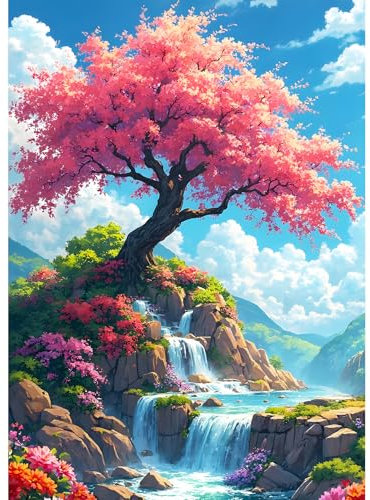 DPHERO 5D Arbre de Vie Diamond Painting Kits, DIY Chute D'eau Art du Diamant Painting Kit Complet, Fleurs Broderie Kits de Peinture sur Diamant Point de Croix Painting pour Adultes Débutants 30x40 cm