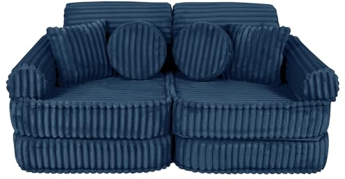 MEOWBABY Kindersofa – Spielsofa für Kinder – Weiche Klappsofa mit Schlaffunktion – Kuschelecke für Kinderzimmer, Churros, Mitternachtsblau