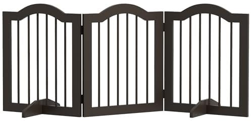 PawHut Cancellino per Cani Pieghevole a 3 Sezioni in Legno, Barriera per Cani con Piedini, Cancelletto di Sicurezza per Cani Piccoli, 154.5x29.5x61cm, Caffè