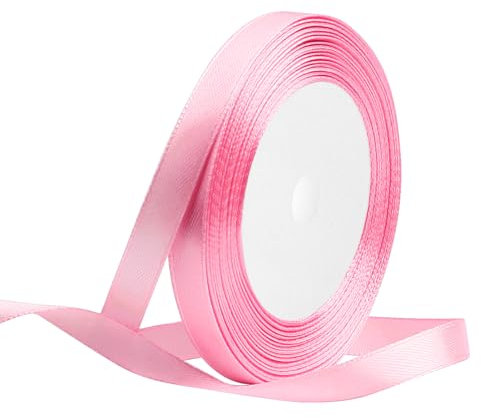 Ruban Satin 10mm Rose, 22m Polyester Ruban Satin pour Ballons, Bouquet, Noeud Noël, Fête, Décoration de Mariage, Anniversaire Valentin, Artisanat