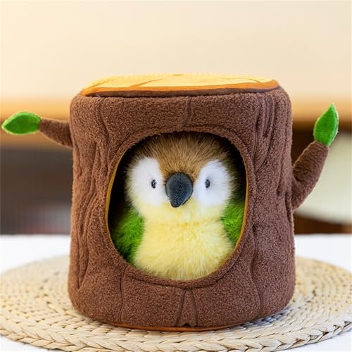 Ueiwffzo Plüschtier, Pelzige Vogel-Plüschpuppe, Niedlicher Kleiner Vogel Kuscheltier, Plüsch Spielzeug als Geschenk für Ihre Freunde (A 12cm+Baumlöcher)