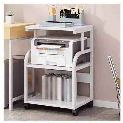 SRDCAIM Druckerständer mit Stauraum – Mobiler Druckerwagen mit feststellbaren Rädern. Mehrzweck-Büro-Organizer-Regal für Faxgerät, Scanner und Verbrauchsmaterial(Wit,73cm/28.7in)