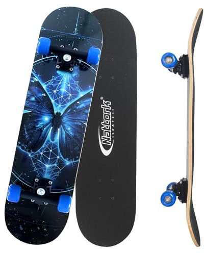 Nattork 31 Inch Complete Skateboard, Standard Skateboards Gift for Beginners, Wood 9 Layer Canadian Maple Trick Skate Boards for Boys Girls Youth Teens