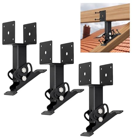 Lot de 3 supports de pergola réglables en métal pour pavillon, toit de terrasse et poteau, charge lourde, 9 x 9 cm, noir
