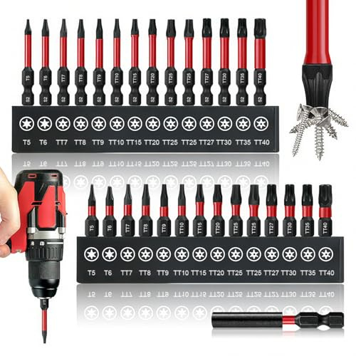 Set di 29 Inserti Torx T5-TT40 25 MM e 50 MM Torx Inserti per Avvitatore in Acciaio S2 Gambo Esagonale da 1/4 di Pollice con Barra di Prolunga Magnetica Forte Accessori per Avvitatori Elettrici