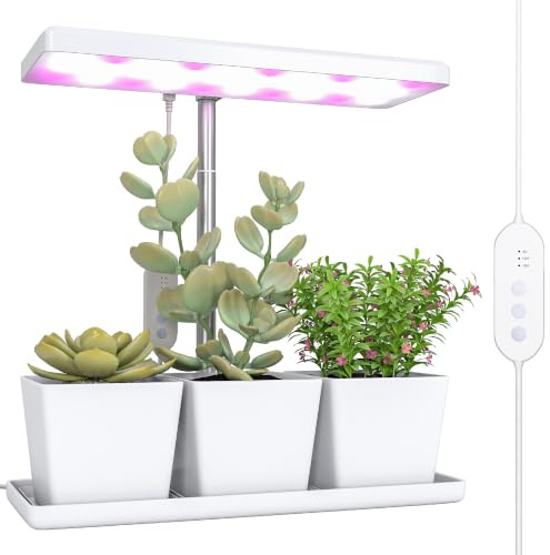 Outsunny Lampada per Piante 30 Luci LED, 3 Vasi, Timer 8/12/16/24H, 3500K | 5 Luminosità, Grow Light Regolabile in Altezza, Luce per Piante da Interno a Spettro Completo con Auto ON/Off