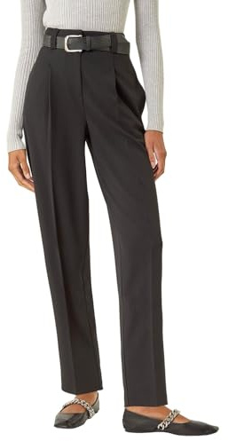 Roman Originals Smart Pleat Front Stretch Trouser for Women UK - Ladies Everyday Autumn Winter Comfy Soft Evening Vacation Work Party Night Out - Black - Size 10