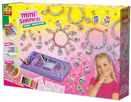 SES Creative Mini Shrinkies - Schrumpffolie Set | Design Studio | Armbänder Selber Machen | Freundschaftsarmband | Made in Holland | für Mädchen Ab 5 Jahren | Mit 10 Buntstifte und Anweisung | 14170
