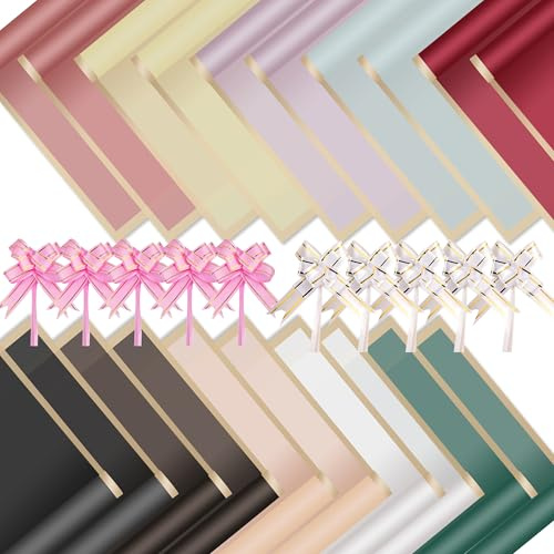 20 Blatt Blumenstrauß Papier, 10 Farben Blumenstrauß Geschenkpapier und schleife, 57 x 57 cm Blumenstrauß Verpackungspapier für Hochzeit Geburtstage Party Geschenkverpackungen