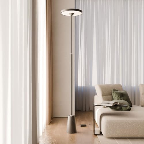 LUMIÈRE Design Stehleuchte 'Nemaris' dimmbar mit Appsteuerung Up Downlight LED Lampe schwarz für Wohnzimmer Schlafzimmer Steinfuß Schwarz
