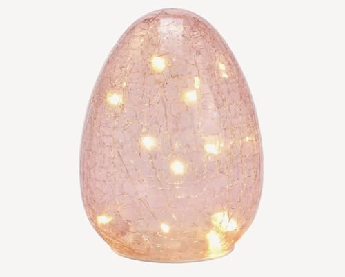 Seyila Home LED Osterei aus Glas mit Crackle Effekt mit 15 LEDs und Timer, Dekolicht für Wohnraum, Frühjahrsdekoration, Ostern (Rosa)