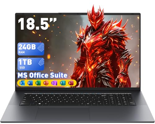 Brhona 18,5 Ordinateur Portable, 24 Go de RAM, SSD 1 to, processeur Double cœur m3-8100Y jusqu'à 3,4 GHz, HDMI, RJ45, Grand écran, Win 11, Le télétravail, Le multitâche et Le Divertissement.