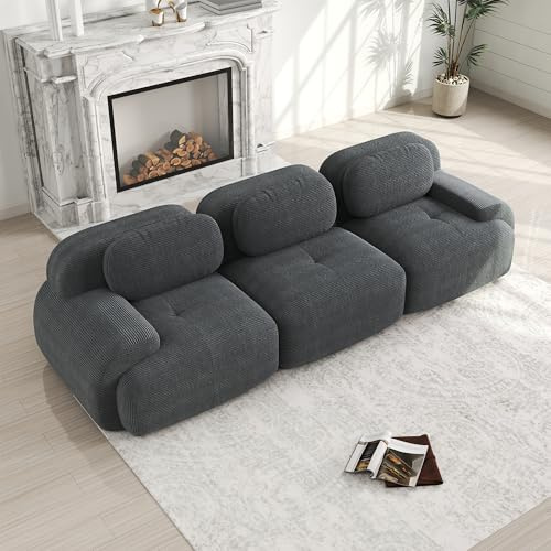 Luscriate Boneless Modulares Sofa 3-Sitzer – Cloud Couch ohne Montage, Cord Stoff, kombinierbare Wohnlandschaft mit Hocker, modernes Wohnzimmer Sofa, Grau (Grey, H-3S)