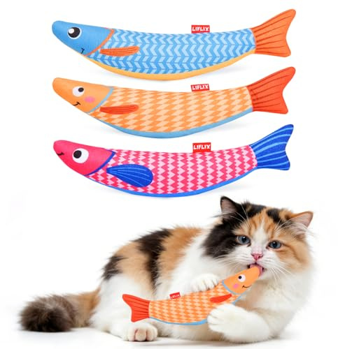LIFLIX 3er-Set Katzenminze-Spielzeug für Katzen, Fisch-Spielzeug für Wohnungskatzen und Kätzchen, interaktives Knister-Fisch-Spielzeug für gelangweilte Wohnungskatzen, Katzenspielzeug mit Katzenminze