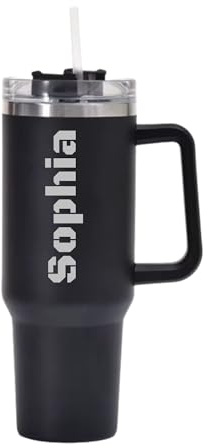 Personalised Name Engraved 40oz Stanley Tumbler with Handle, Black
