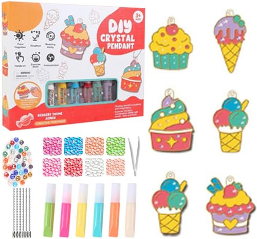 Vistnale Arts et Artisanat pour Enfants, Kits pour Enfants, Bricolage, séchage Rapide, Dessin animé Mignon pour Le développement, Peinture Lavable, kit de vitraux réutilisables, série Dessert