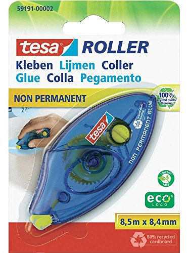 tesa Roller Kleben Non Permanent ecoLogo, Einwegroller, Blister 8,5m:8,4mm