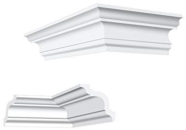 Angle intérieur et extérieur | assorti à la plinthe E-16 | polystyrène extrudé | profilé de stuc | jonction plafond/mur | blanc moderne | décoratif | XPS | 96 x 96 mm | NK-E-16