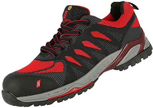 Nitras 7410 ESD Arbeitsschuhe S1P SRC Sportlicher Sicherheitsschuhe mit Zehenkappe Metallfrei & Durchtrittssicher Antistatisch und Ableitfähige Schuhe Größe: 41, Schwarz/Rot