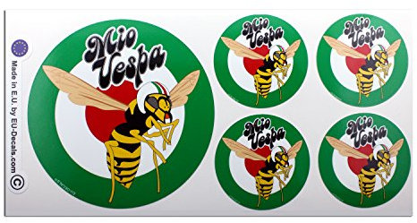 1 x 100 mm und 4 x 50 mm Miovespa-Logo, Wespa-Aufkleber, laminiert, klassisch, Retro, für Vespa, Helm, Roller, MioVespa-Kollektion