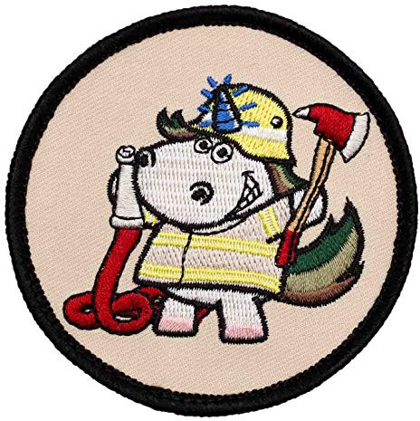 Café Viereck ® Feuerwehr Einhorn Fun Patch Gestickt mit Klett - 8 cm