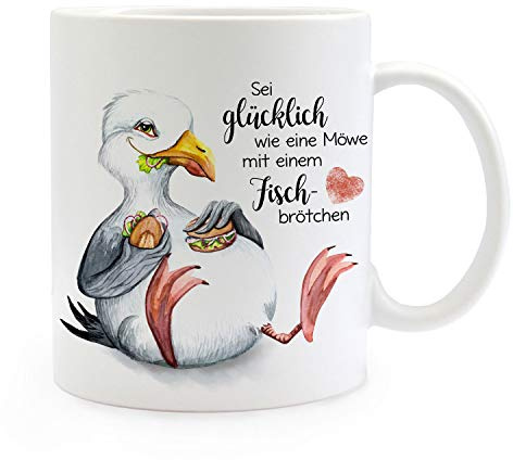 Tasse Becher Kaffeebecher Motiv Möwe Vogel Spruch Sei glücklich wie eine Möwe Geschenk ts974 - ausgewähltes Produkt: *2. Kaffeetasse*