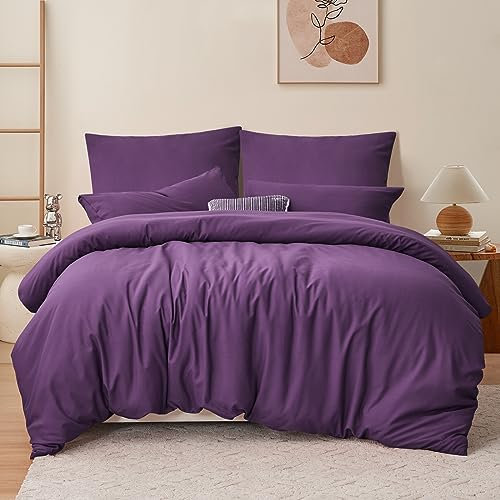 RUIKASI Bettwäsche 200x200 3teilig Purple - Lila Mikrofaser Bettwäsche-Sets Oeko-TEX, Bettbezüge 200 x 200cm + 2 Kissenbezüge 80x80cm mit Reißverschluss, Weich und Bügelfrei
