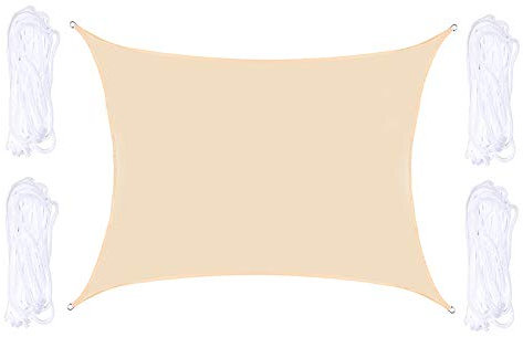 HOXMOMA Tenda a Vela Rettangolare 4 x 8 m/13' x 26,2', Vela Ombreggiante Impermeabile, Protezione Raggi UV Vela Tenda Resistente, Tenda a Vela per Giardino Balcone Terrazza Esterno,Beige