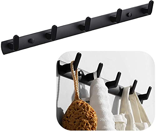 Spotact Porte Serviette Crochet, Porte-manteaux Muraux avec 5 Crochets, 17,7 x 1,3 pouces Porte-cintre Noir Moderne
