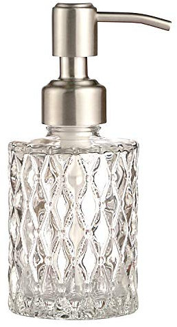 YunNasi Dispensador de jabón con Bomba de Acero Inoxidable, diseño de Cristal Transparente, Vintage y Elegante, dispensador de jabón líquido Recargable para encimera de baño, Fregadero de Cocina