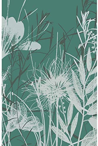 Papier peint intissé vert 250 cm X 150 cm, motif fleurs et verdure, style champêtre pour décoration intérieure.