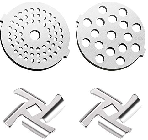 Edelstahl Fleischwolf Klingen und Teller Set - 4 Stück Disc Messer Schneider Scheiben Schleifplatten - Elektrische und Manuelle Fleischwolf Ersatz Zubehör