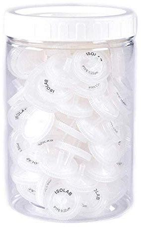 ISOLAB Filtro per siringa Membrana in PTFE diametro 25 mm, 0,22 µm, dimensione dei pori non sterile, confezione da 100 pezzi, per filtrazione di prodotti chimici, ecc.