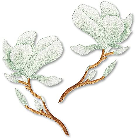 Patches zum Aufbügeln Magnolie 2 Stück Buegelbilder Bestickte Patches Sticker Gestickte Aufnäher Applikation für DIY Kleidung Jeans T-Shirt Jacken Rucksäcke