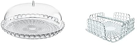 Guzzini Set Tortiera Tiffany, Trasparente, Ø36 X H14 Cm & Tiffany Portatovaglioli, Smma, 20 X 20 X H7.3 Cm