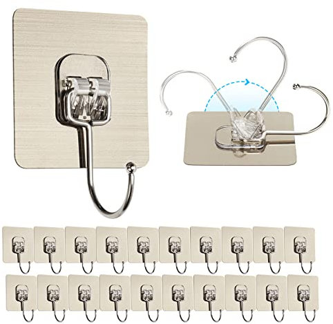Alliebe 20 Stück große selbstklebende Wandhaken 22lb/10kg (max) wiederverwendbare nahtlose nagelfreie Haken wasserdicht und öldicht für Küche Handtuch Becher Spatel Dosenöffner Schere (groß)