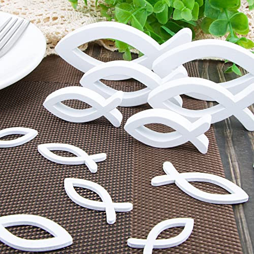 42 Pcs Holzfische Deko-6 große Fisch Taufe Deko 36pcs Streudeko Tischdeko Taufe Taufedeko Junge Mädchen Deko Taufe Kommunion Konfirmation Deko (Weiß)