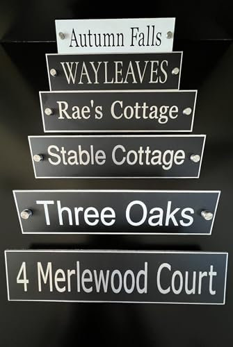 Metal House Sign (various sizes small-large) Matt Black Modern Aluminium, with Option of stand-off Visible Fixings or Floating-Hidden Fixings, with Silver or White Lettering.