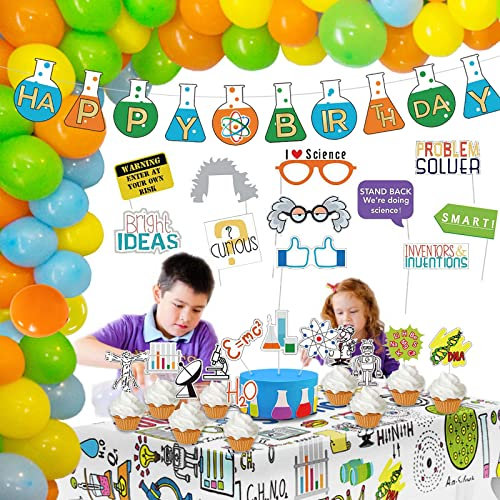 Wissenschaft Dekoration Geburtstag Girlande Experimente Cake Topper Wissenschaftler Fotobox Kindergeburtstag Deko Luftballons Wissenschaftliche Party Tischdecken Chemie Supplies