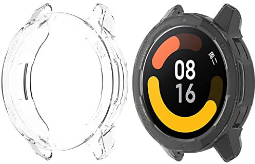 Acadeny[2 Piezas Funda Compatible con xiaomi Watch s1 Active, Carcasa Negro+Transparente, [Resistente a Las Manchas] [Resistente a los arañazos] Funda Protectora Ultrafina de TPU para mi Watch s1