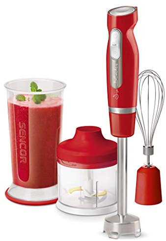 Sencor Stabmixer mit 6 Klingen aus Titan/Ice Crash, Rot