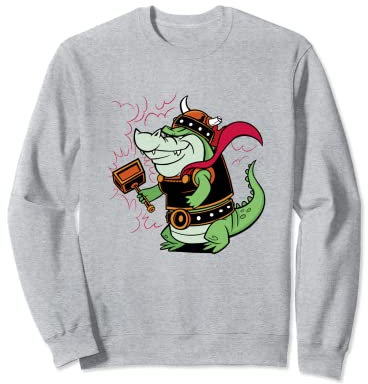 Wikinger Alligator Cartoon Krokodil Hammer Helm Sweatshirt