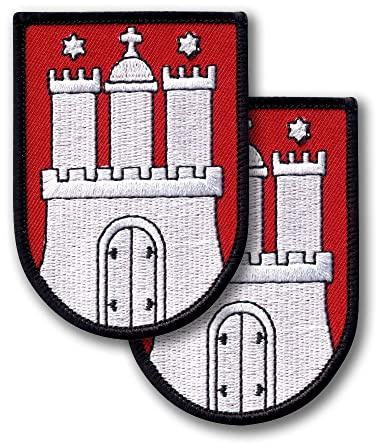 Patchion - Wappen von Hamburg - 5,8 x 8,0 cm - 2er-Set - bestickter Aufnäher/Badge/Emblem - VeIcro/Klettverschluss